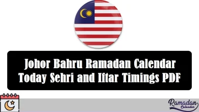 Johor Bahru Ramadan Calendar