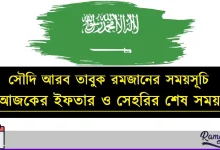 সৌদি আরব তাবুক রমজানের সময়সূচি