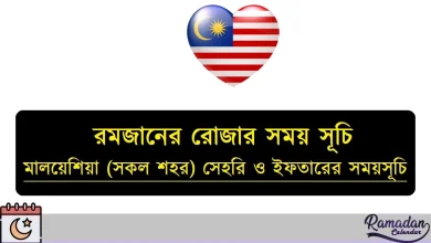 মালয়েশিয়া (সকল শহর) সেহরি ও ইফতারের সময়সূচি