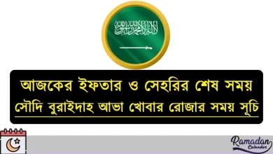 সৌদি বুরাইদাহ আভা খোবার রোজার সময় সূচি